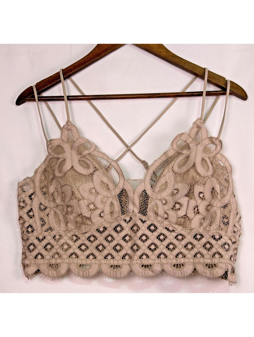 Zenana Womens Taupe Lace Bralette Cami Strappy Crisscross Crop Top New 3X